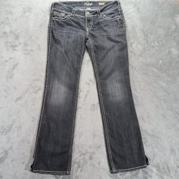 Silver Jeans McKenzie Women 34x30, Tag 31x32 Slim Bootcut Black Denim Stretch - Picture 1 of 16